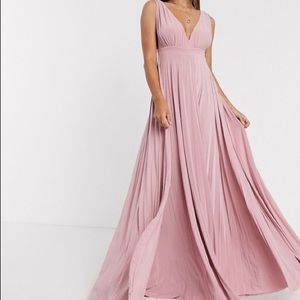 Goddiva Pink Pleated V Neck Flowy Gown 8/10